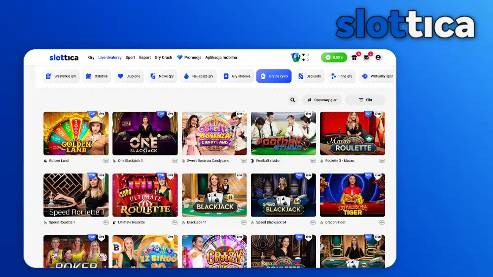 Sekcja kasyno na żywo w Slottica