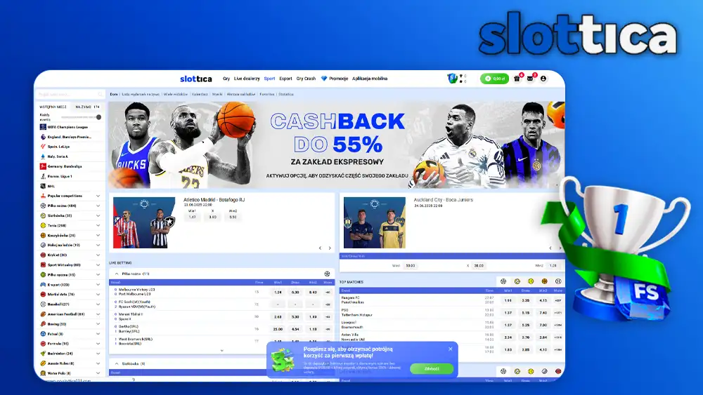 Sekcja zakładów sportowych w Slottica
